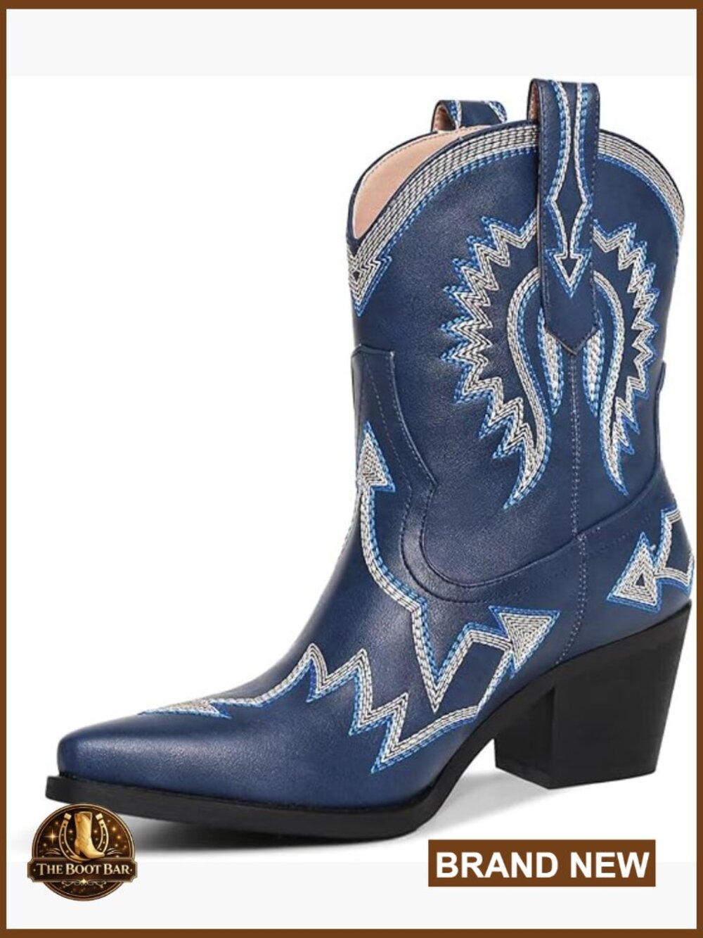 Embroidered Pointed Toe Cowgirl Boots Chunky Heel Pull-On Short Ankle Boots